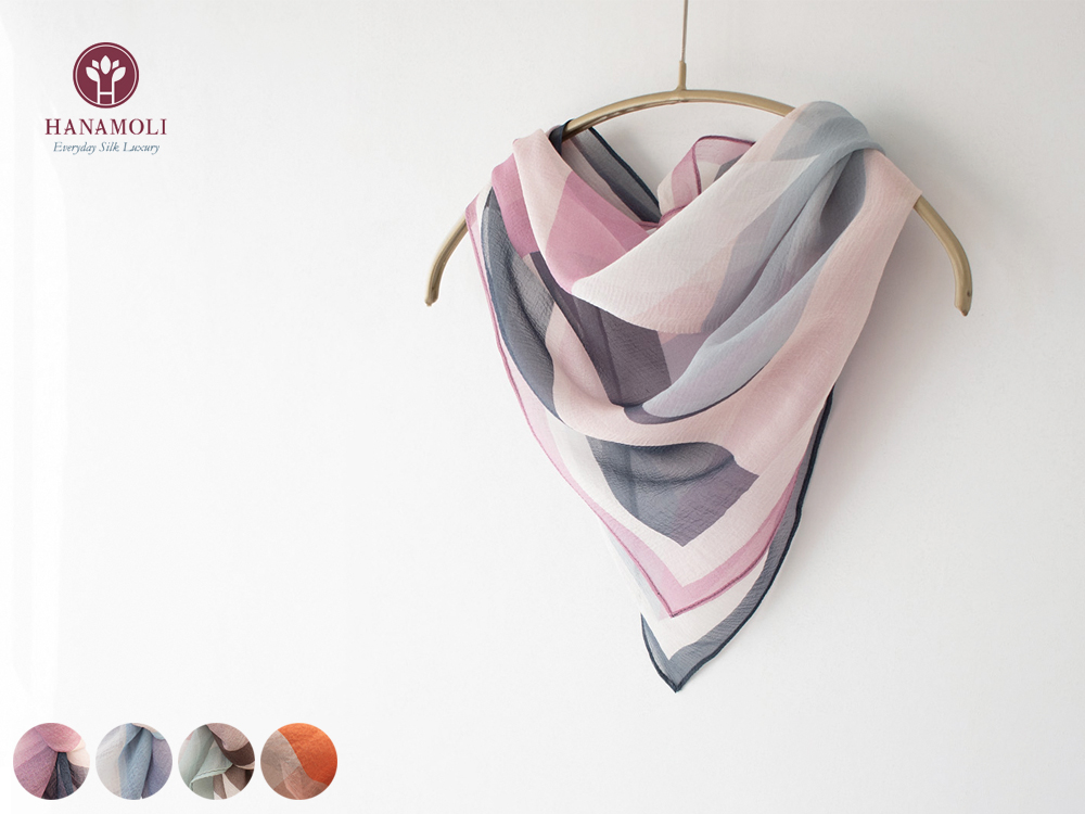 シルク100% シフォン プチスカーフ 70cm ピンク ブルー グリーン