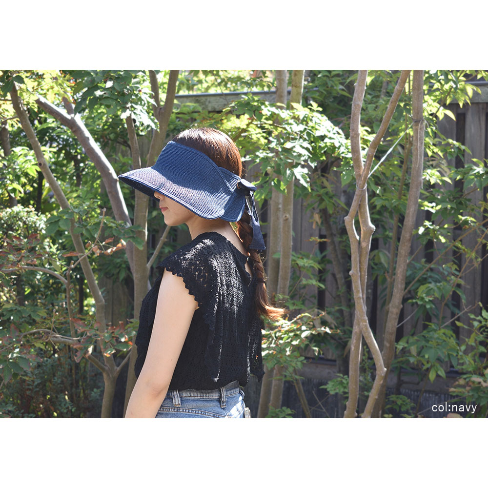 マニラ麻ブレード サンバイザー 日本製 レディース ベージュ ネイビー |  | 05