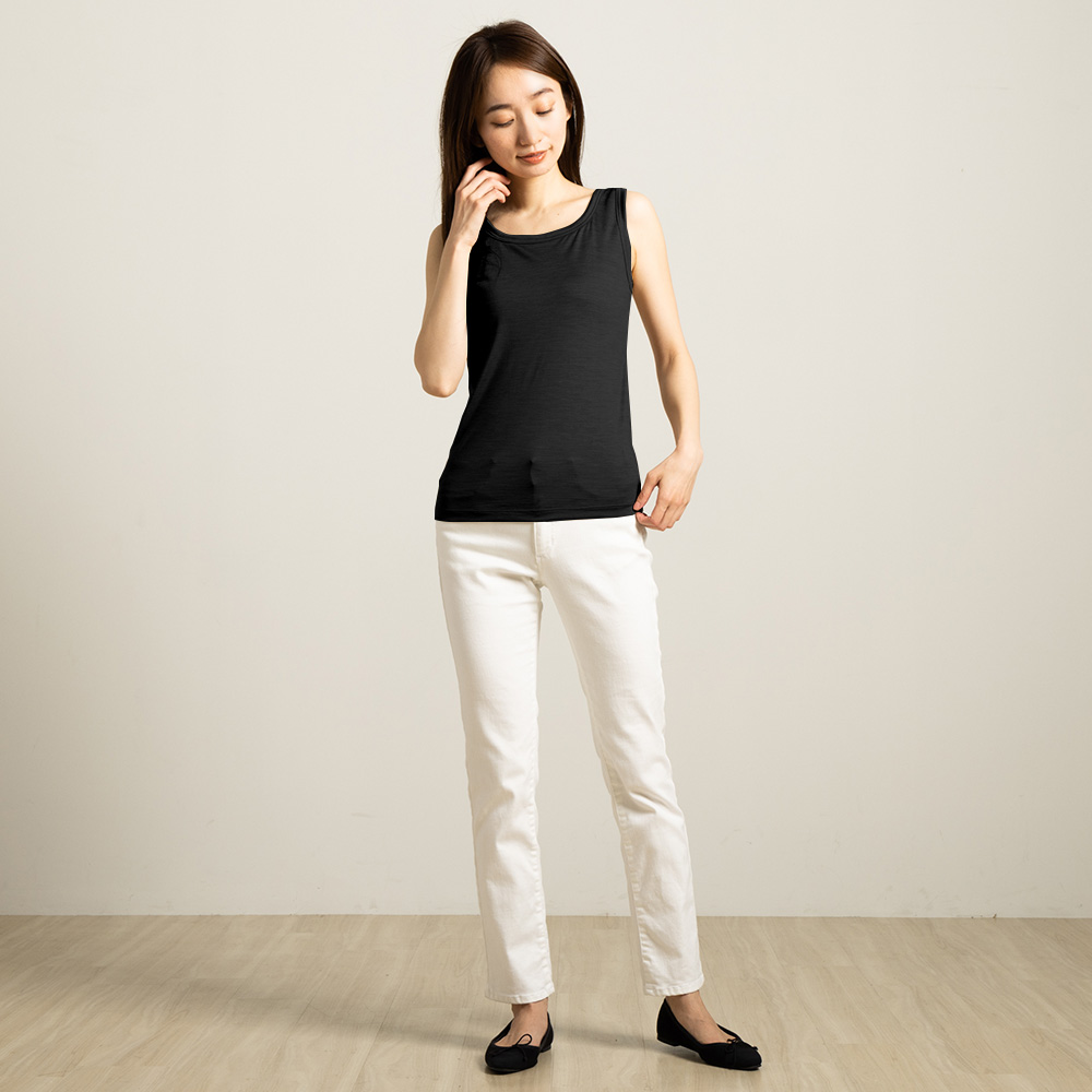 シルク100％ ジャージー カップ付き タンクトップ 日本製 ゆるラク レディース ベージュ オフホワイト 白 グリーン ブラック 黒 M/L |  | 02