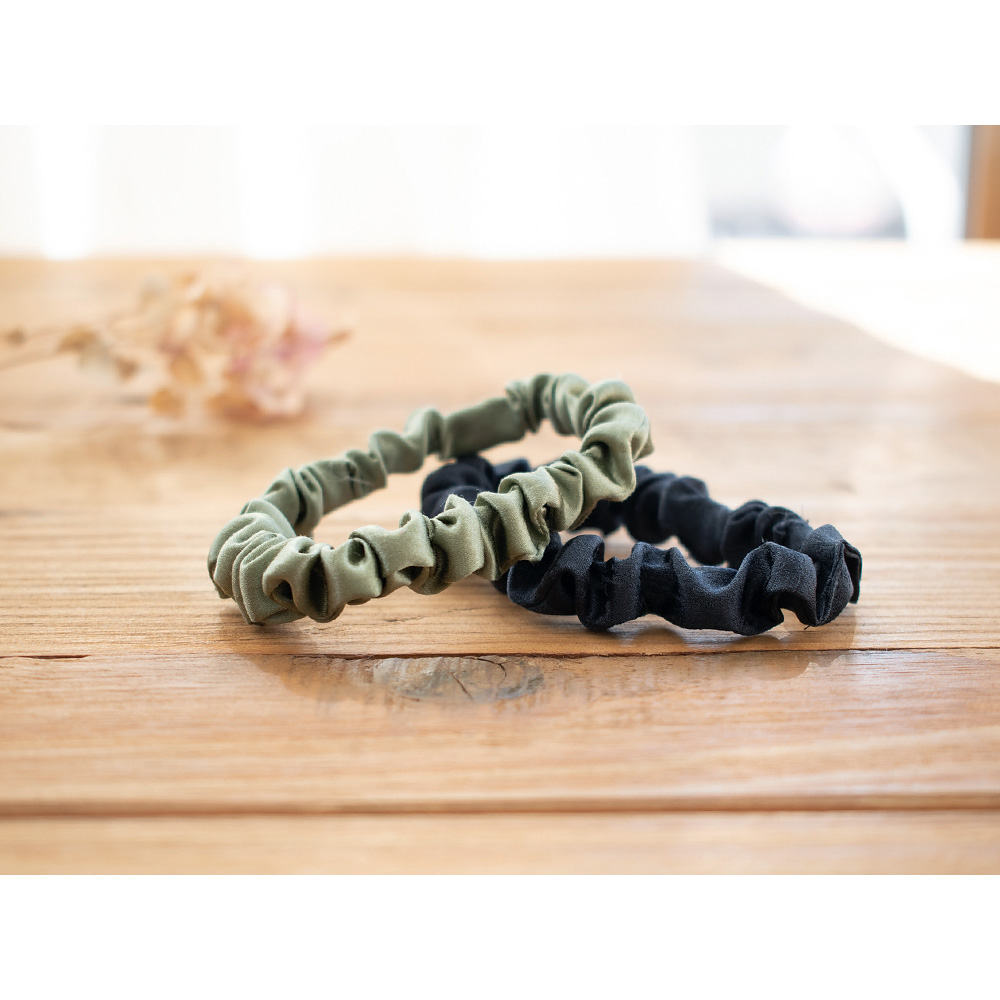 シルク シュシュ 日本製 細巾 ヘアゴム レディース グリーン ネイビー