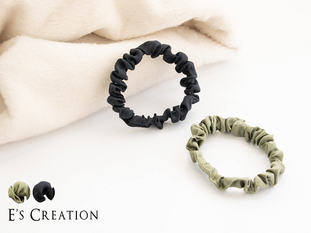 シルク シュシュ 日本製 細巾 ヘアゴム レディース グリーン ネイビー