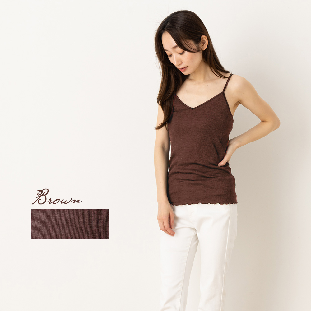 シルク100% テレコ カップ付き キャミソール 日本製 ウォッシャブル加工 レディース オフホワイト ブラウン ブラック M/L |  | 01