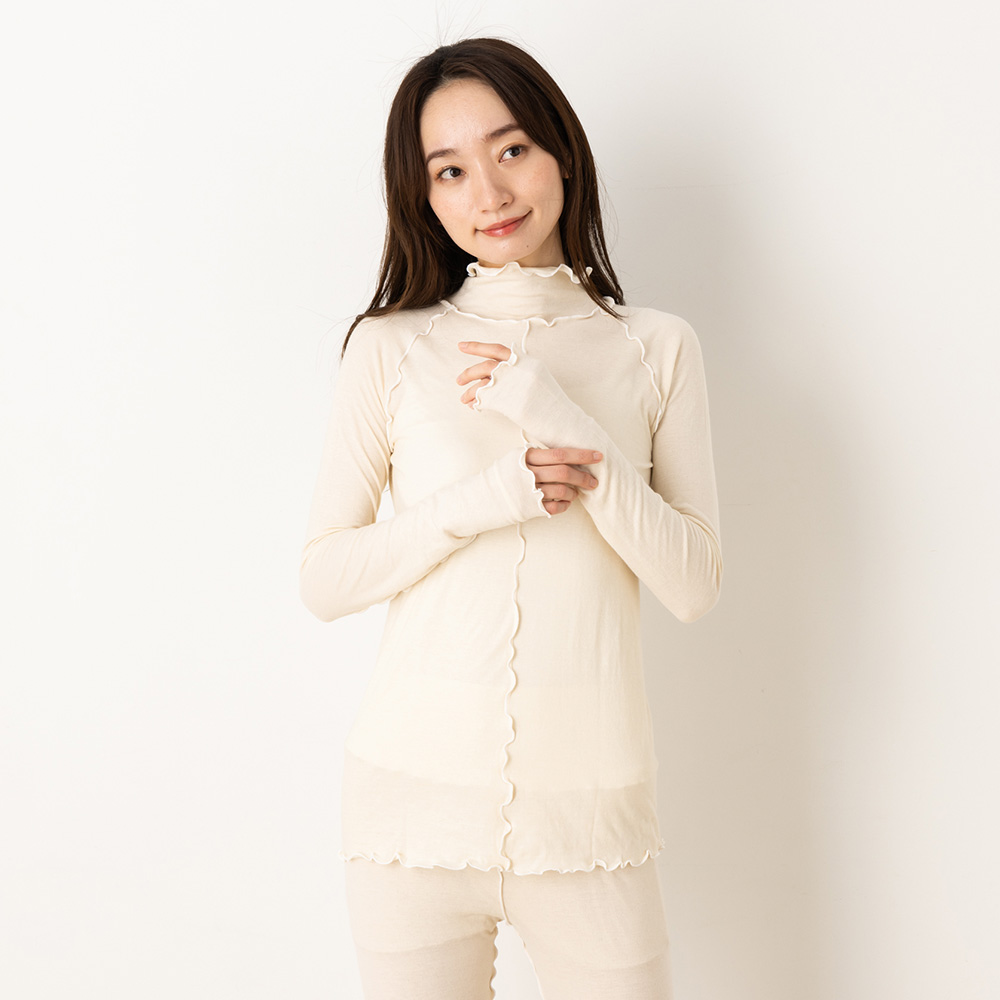 肌側シルク アウトメロー ハイネック パジャマインナー 日本製 表側コットン