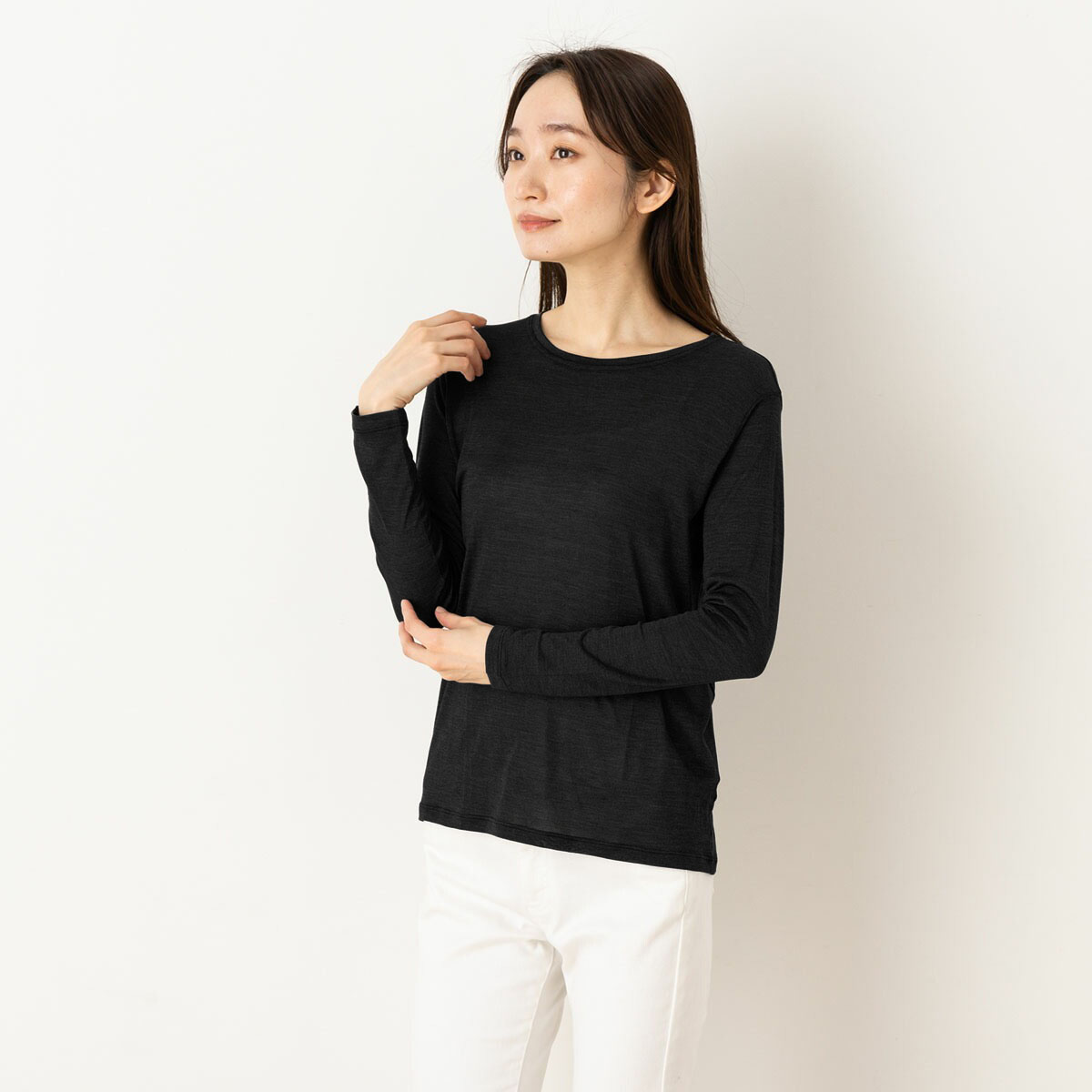 シルク100% 長袖 インナー 日本製 クルーネック 【ふわ肌シルク】