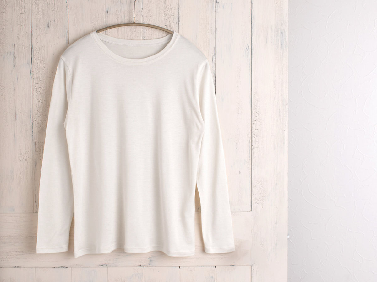 シルク100% 長袖 インナー 日本製 クルーネック 【ふわ肌シルク】