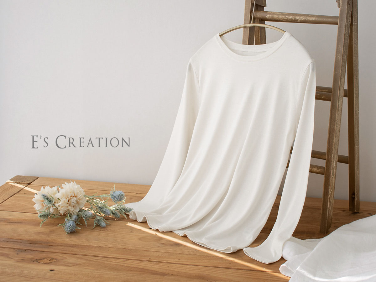 シルク100% 長袖 インナー 日本製 クルーネック 【ふわ肌シルク】