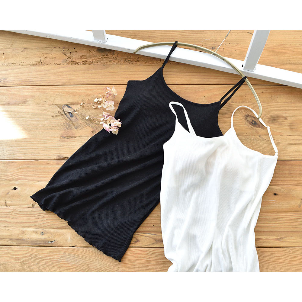 コットンシルク テレコ カップ付きキャミソール レディース オフホワイト ブラック 白 黒 M/L |  | 02