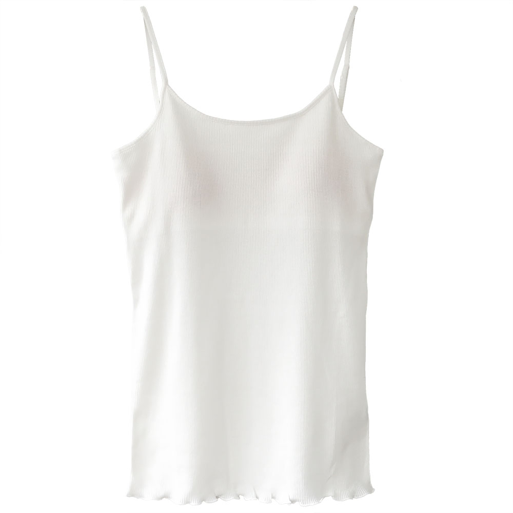 コットンシルク テレコ カップ付きキャミソール レディース オフホワイト ブラック 白 黒 M/L |  | 16