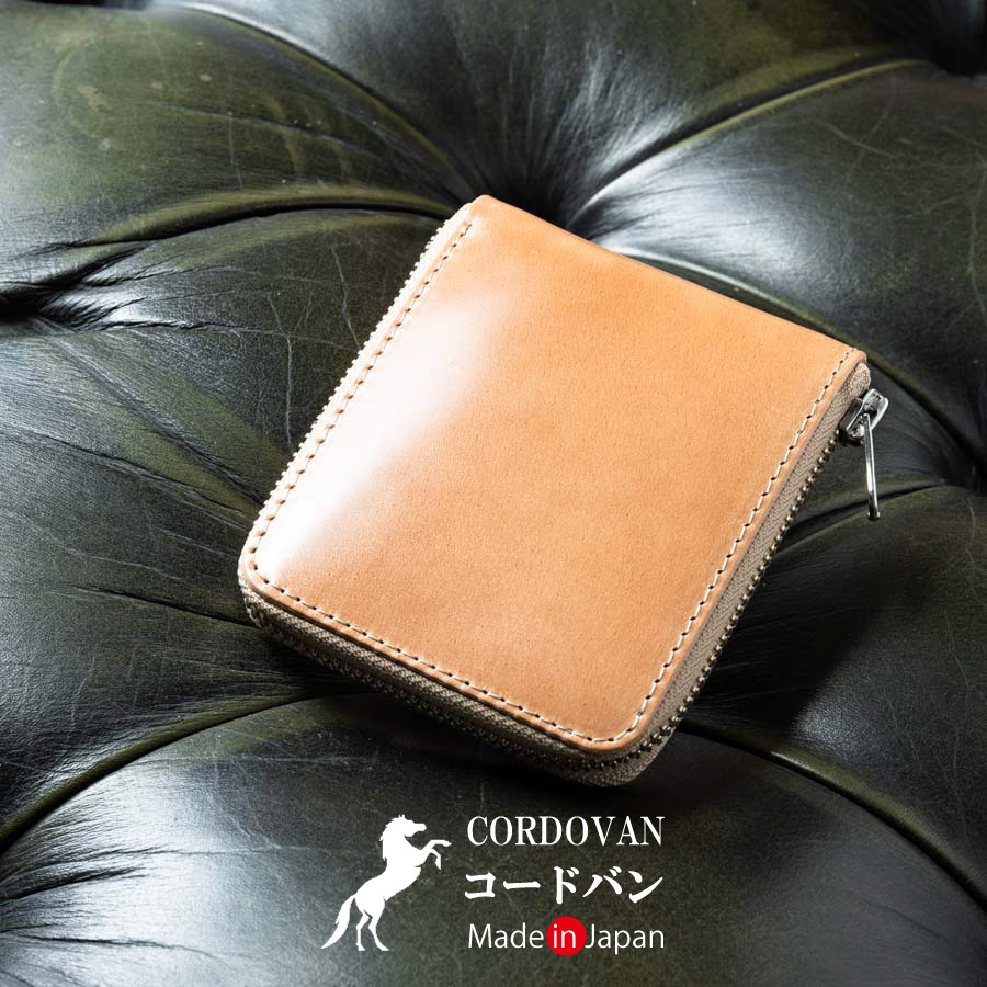 【美品】コードバン 二つ折り財布 ラウンドファスナー 本革 ブラック 箱付き 二つ折り財布 本革 コードバン調 ラウンドファスナー 財布 二つ折り