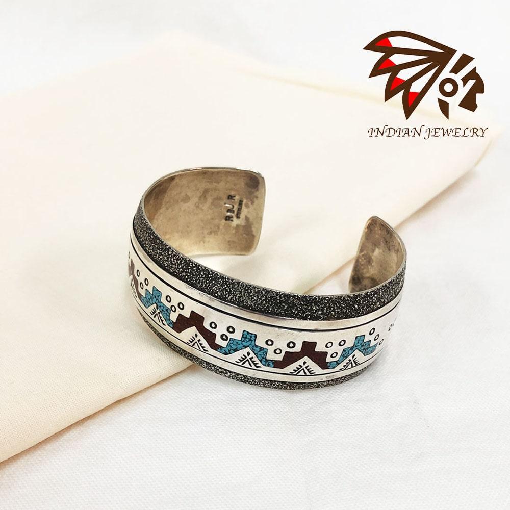 INDIAN JEWELRY インディアンジュエリー Navajo Tip Inlay Bangle by RBJR ナバホ チップインレイ バングル RBJR作