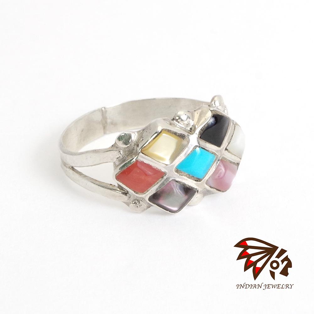 INDIAN JEWELRY インディアンジュエリー Zuni diamond shape 7stone ring Bonnie Quam ズニ ダイヤモンドシェイプ 7ストーンリング ボニー・クァム作