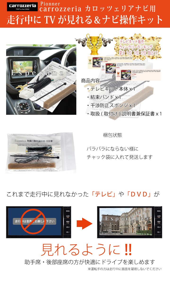 取説保証付 カロッツェリア テレビキット ナビキット テレナビ サイバーナビ 走行中テレビが見れる ナビ操作 AVIC-ZH0777W AVIC-ZH0999W  AVIC-ZH0999WS Pionner : tc11-9 : Esperanza - 通販 - Yahoo!ショッピング