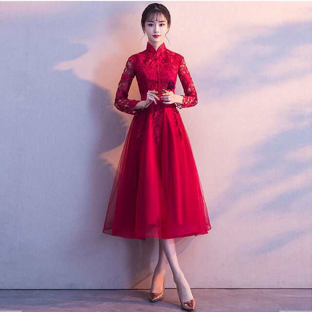 パーティードレス 可愛い 安い ワンピース ドレスワンピース 袖あり ミディ丈 チャイナ風 Hase リラークショップ 通販 Yahoo ショッピング