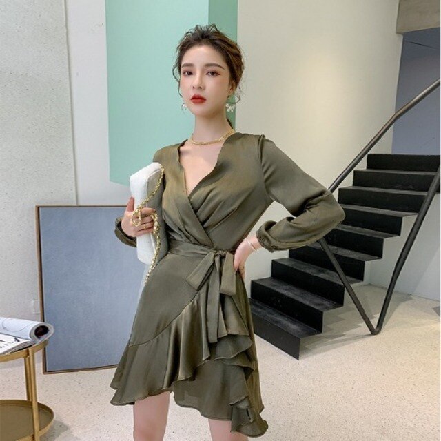 ワンピース 長袖 安い 可愛い ミニ丈 ラップ フリル Aライン ミニワンピース ワンピ お出かけ お呼ばれ セクシー 安い 可愛い Yasu リラークショップ 通販 Yahoo ショッピング