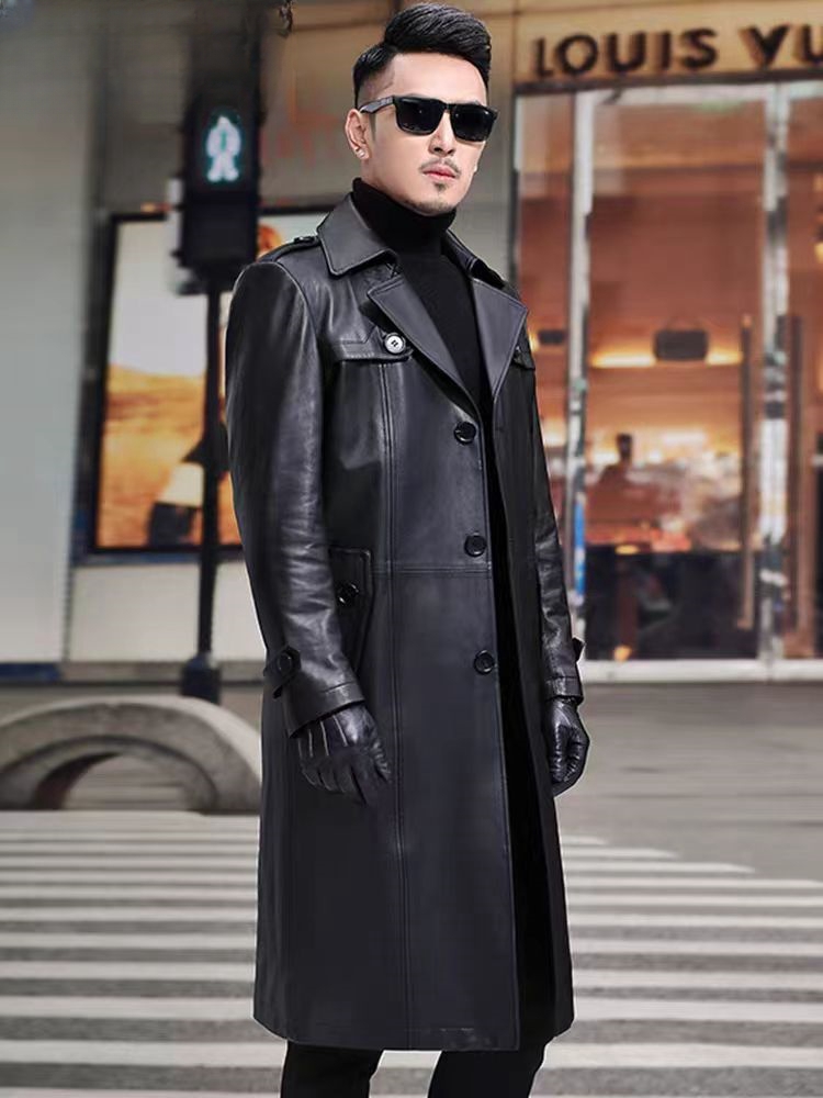 レザーコート メンズ ロングコート アウター 秋 冬 本革 ベルト付き