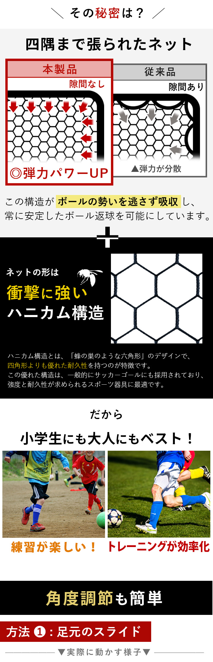 リバウンドネット リバウンダー サッカー ゴロ球も返球 説明