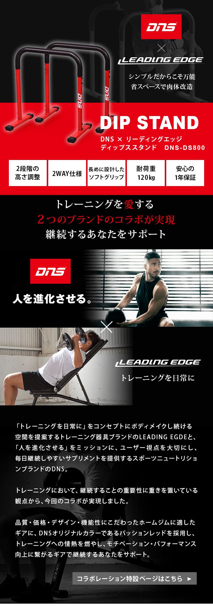 リーディングエッジ LEADING EDGE DNSコラボ 限定カラー プッシュアップバー 2WAY ディップスタンド DNS-DS800 RED パッションレッド(DNSコラボ) LEOTH