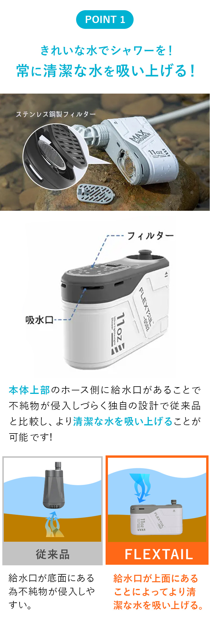 きれいな水を吸い上げる　上部吸引