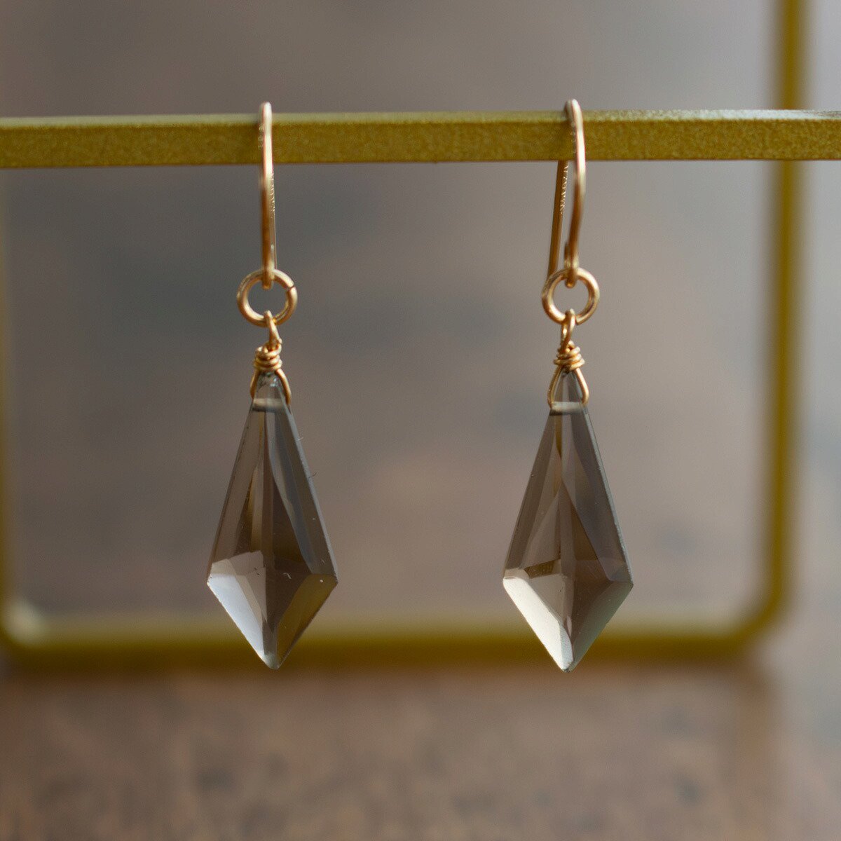 スモーキークォーツ ロザンジュカット ピアス イヤリング 天然石 K14GF 14kgf SV925 シルバー ピンクゴールド 一粒 ブラウン
