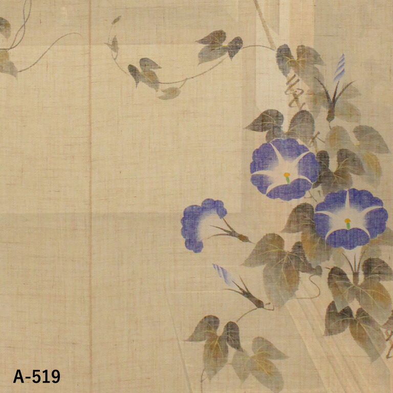 暖簾 のれん 麻 万葉舎 手描きのれん 江戸琳派 朝顔夕顔図 (A-519