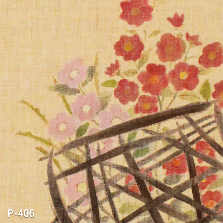 暖簾 のれん 万葉舎 手描きのれん 花籠図 (P-406) サイズ：88cm×150cm
