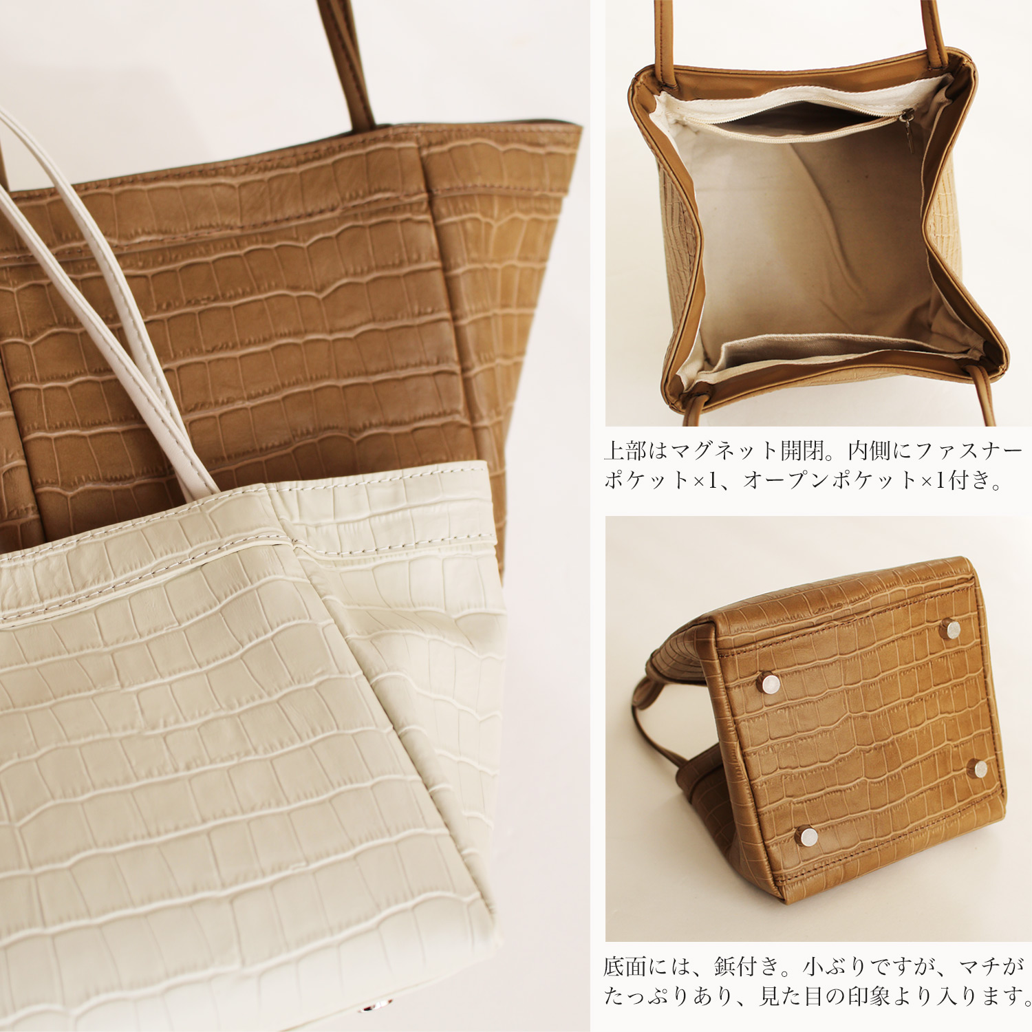 キューブバッグ 本革 レザー クロコ型押し 2way 水濡れに強い牛革  