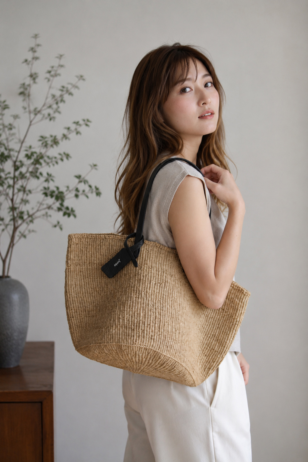 ケニアリネンとレザーのかごバッグ【bizen(ビゼン)公式オンライン