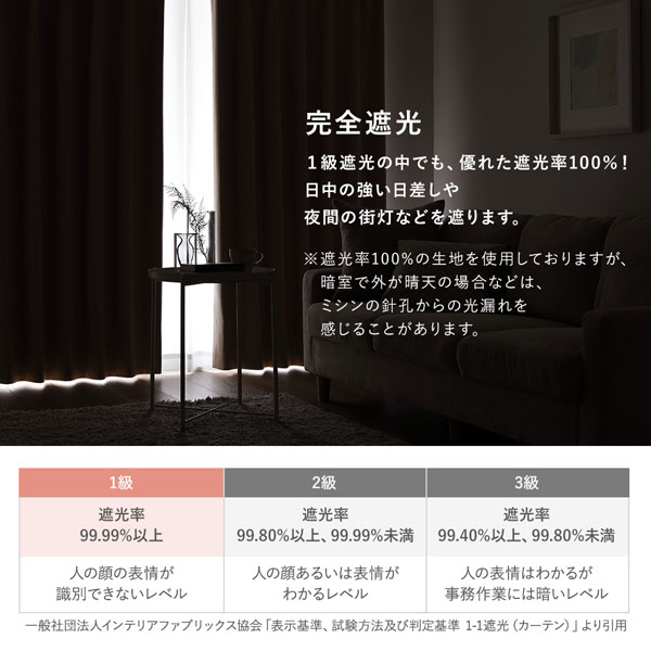 国産 1級遮光 ドレープカーテン 単品 幅100×丈225cm 2枚入 ネイビー