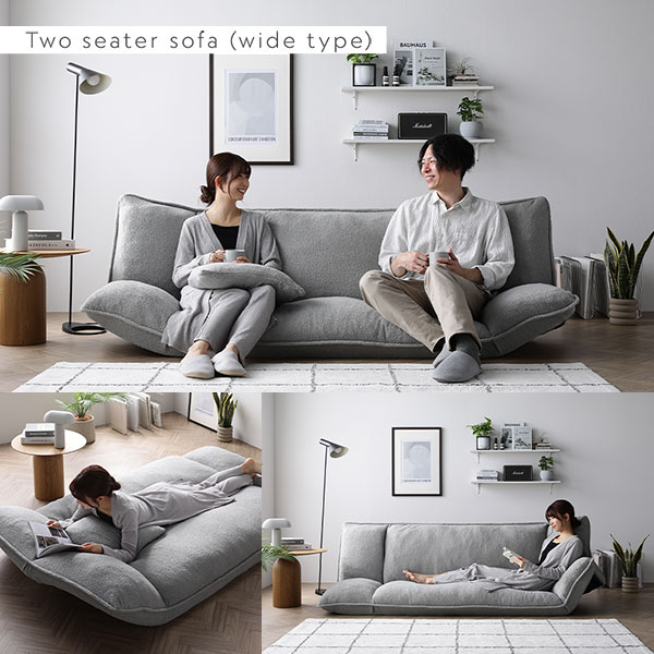 リクライニング フロアソファ 1人掛け ライトグレー ブークレ生地