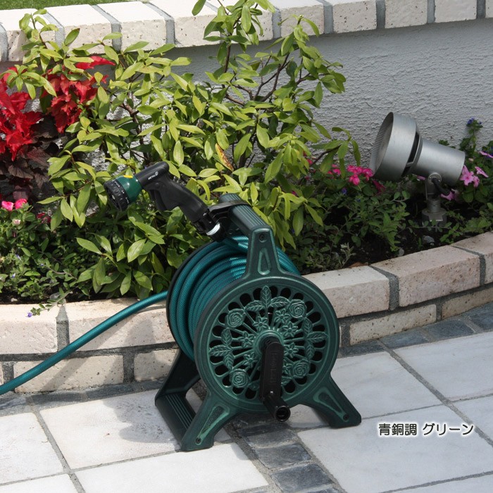 ホースリール 散水 おしゃれな ガーデンレトロホースリール ホースノズル付 20m Bronze Reel ガーデニンググッズ 散水用品