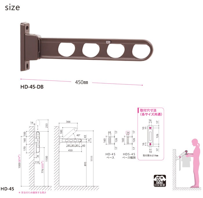 サイズ詳細：物干金物 川口技研 ホスクリーン 腰壁用 HC型 145cm