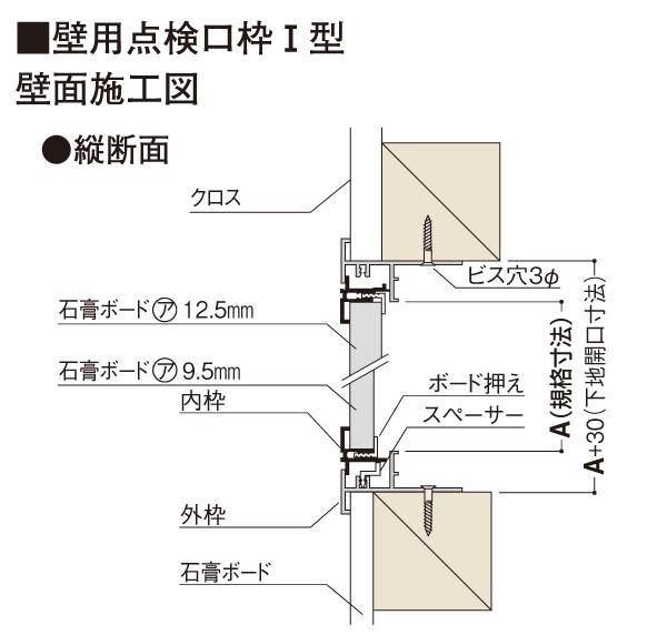 点検口 壁 枠 壁点検口枠 I型 K1W2525 塩ビ オフホワイト 白 開口寸法