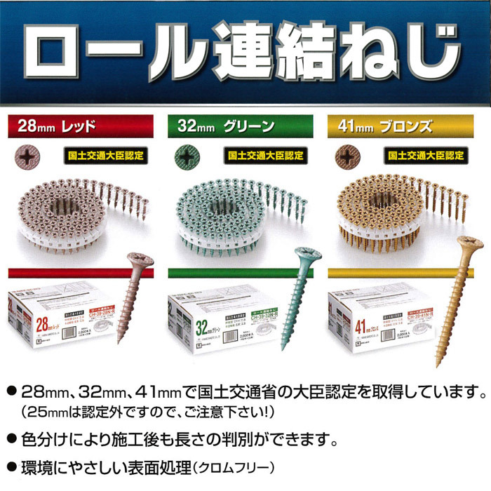 ネジ ビス ロール連結 石膏ボード用 ねじ 3.9×41mm ブロンズ 茶 高低