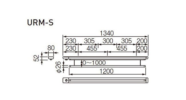 物干し 室内干し 室内用 天井面付タイプ スカイクリーン UR型 URM-S ホワイト 全長1340×幅80×高さ52mm 上下1000mm  荷重目安8kgf 操作棒 フック付 :in6550-msm:アンドハウス !店 通販 