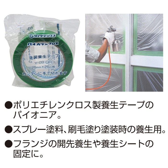 養生用粘着テープ パイオランクロス パイオランテープ グリーン 25mm×25ｍ 60個入り単位 Y-09-GR 住宅・ビルの塗装・工事などの養生作業に