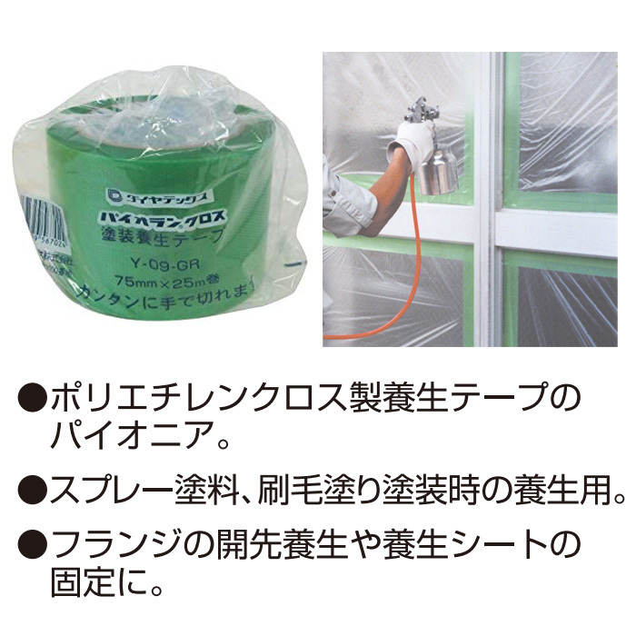 養生用粘着テープ パイオランクロス パイオランテープ グリーン 75×25ｍ 1個 単位  住宅・ビルの塗装・工事などの養生作業に
