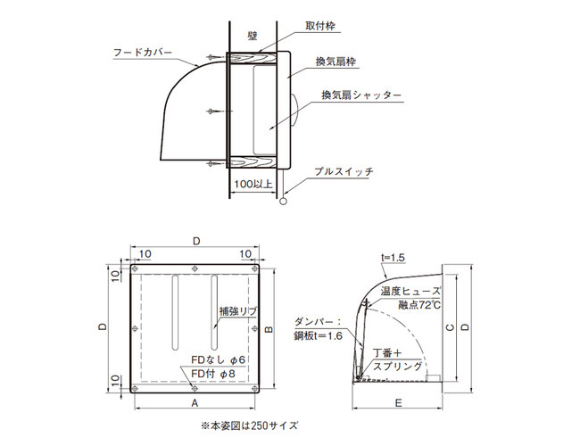 換気扇 カバー 換気口 ステンレス製 フードカバー ST250 横300×高さ210