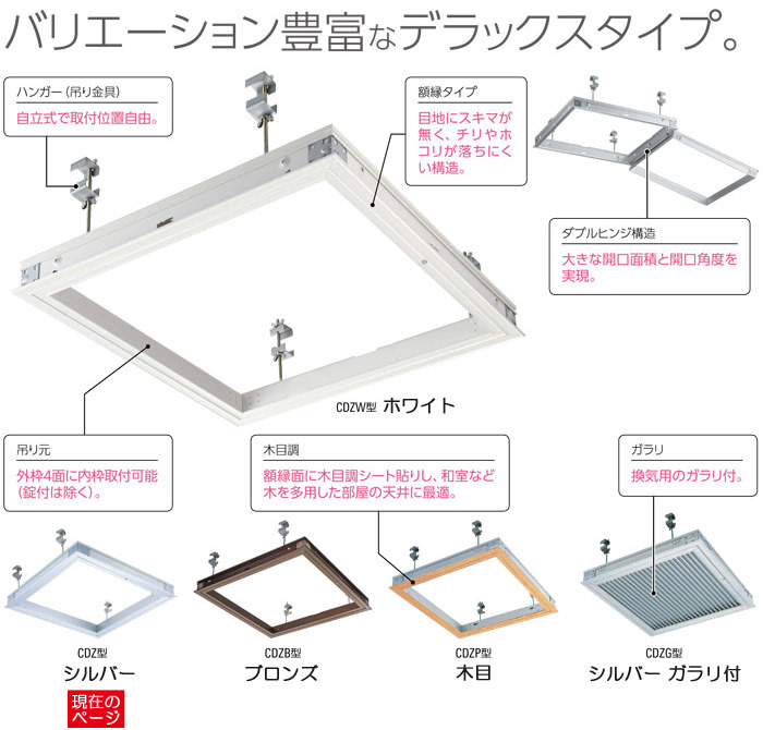 天井点検口 450角 開口寸法 454mm 額縁タイプ 鋼製下地 木下地 CDZ45 ダイケン アルミ シルバー 1台単位 コインロック