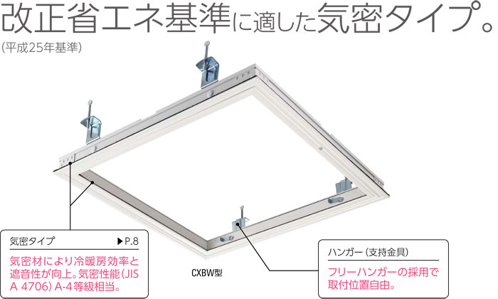 点検口 天井 アルミ天井点検口 気密 省エネ 鋼製下地 CXBW45 額縁