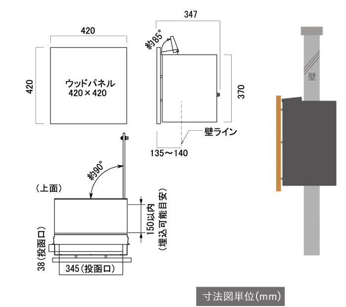 ポスト 郵便ポスト 後ろ出し 埋込タイプ D-POST ディーポスト 和モダン