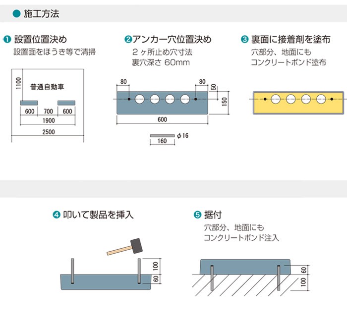 車止め 駐車場 タイヤ止め ゴムカーストッパー 2本組み 幅60cm 駐車場用品 - 6