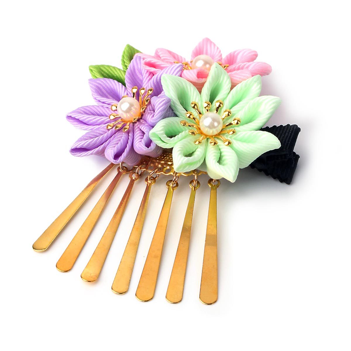 EsuonHappiness つまみ細工 髪飾り 菊 金びら 卒園式 卒業式 七五三