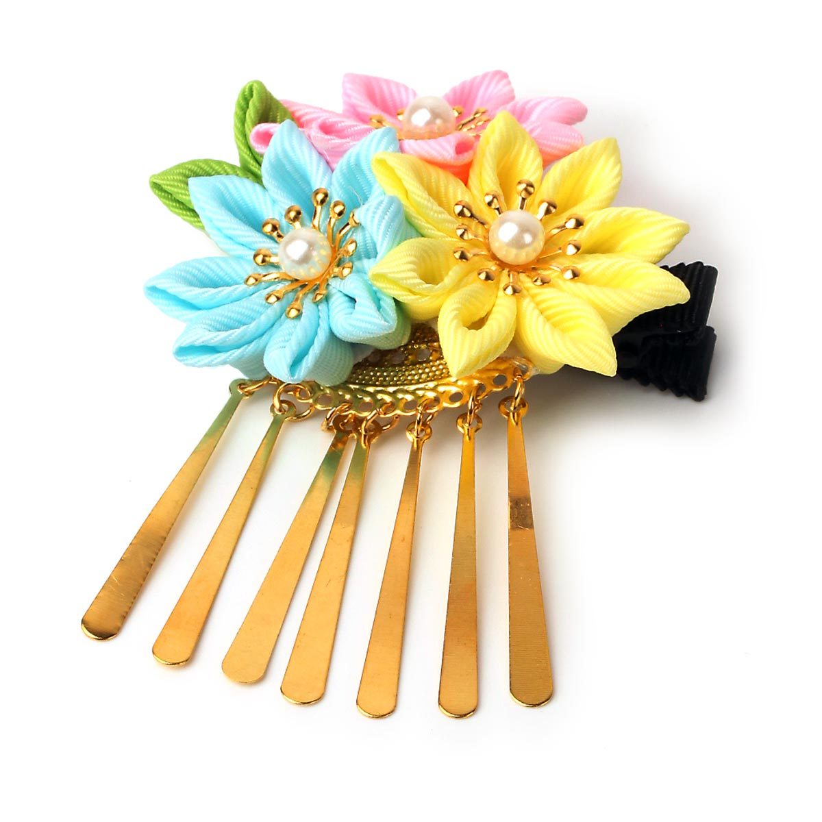 EsuonHappiness つまみ細工 髪飾り 菊 金びら 卒園式 卒業式 七五三