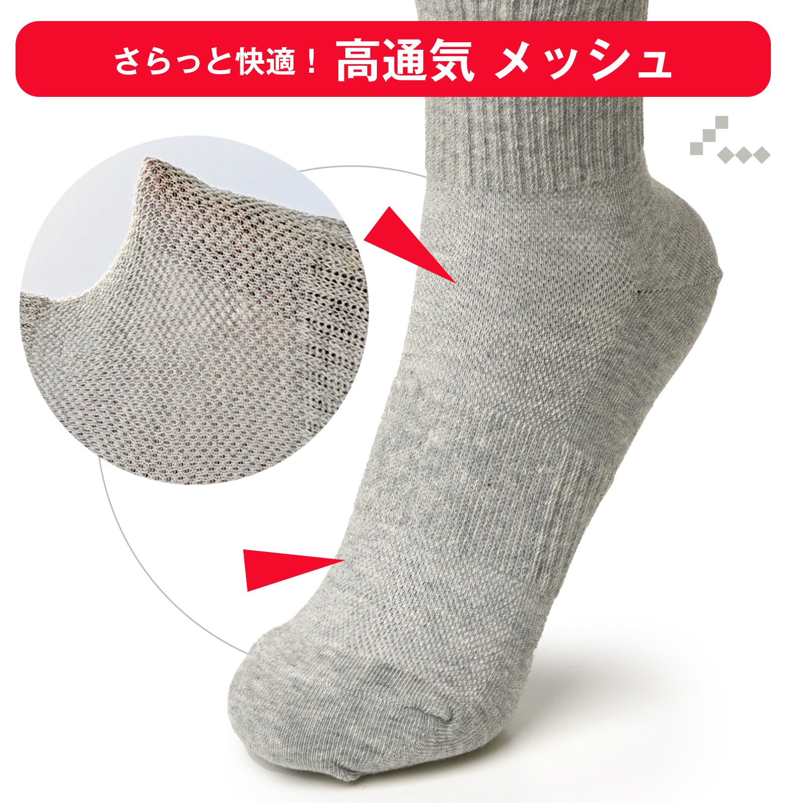 靴下 5足 セット ユニセックス 男女兼用 ミドル丈 メッシュ 綿