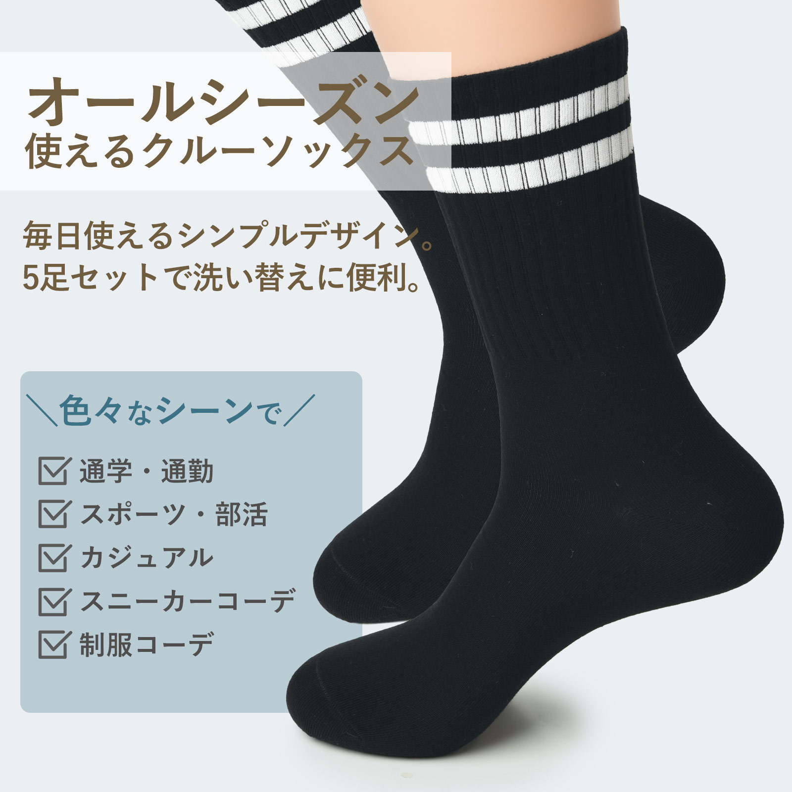 靴下 メンズ 5足 セット ライン 無地 綿 ソックス カジュアル ビジネス