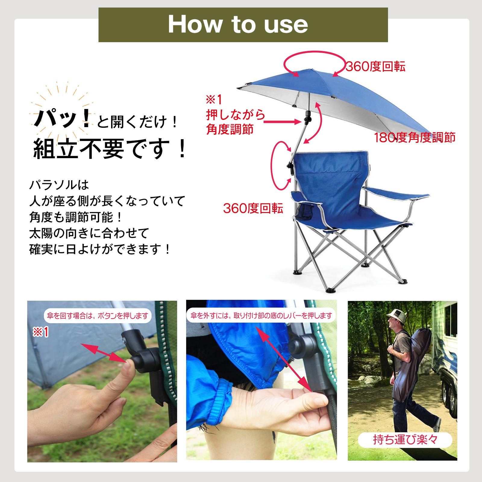 アウトドア チェア パラソル 傘 付き 日除け シェード 折りたたみ 数量
