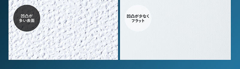 従来品：凹凸が多い表面 本製品：凹凸が少なくフラット