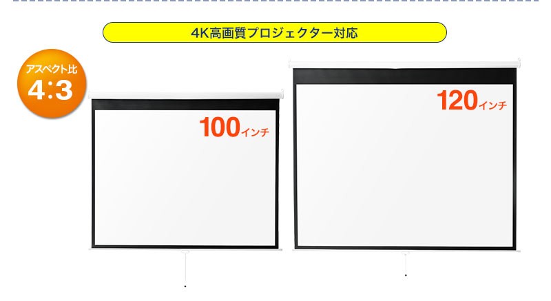 4K・フルハイビジョン対応の吊り下げプロジェクタースクリーン