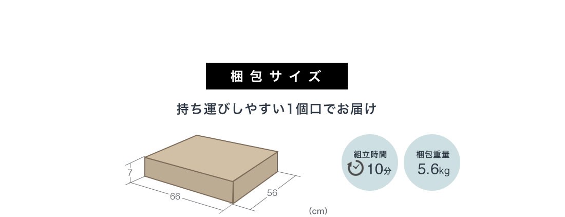 梱包サイズ 持ち運びしやすい1個口でお届け 組立て時間30分 梱包重量19.4kg