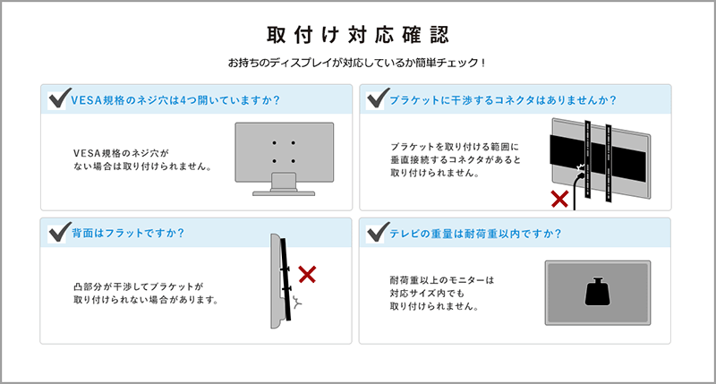 取付け対応確認 お持ちのディスプレイが対応しているか簡単チェック
